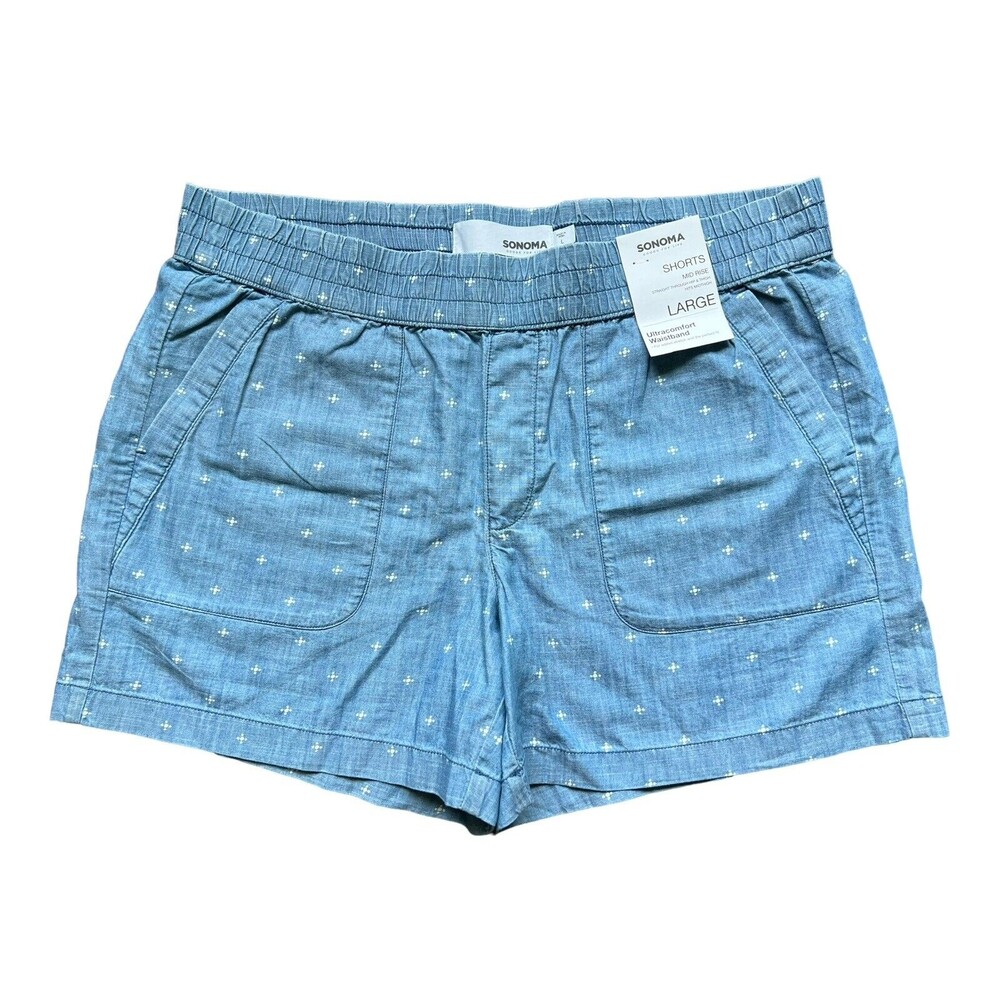 Sonoma Women’s Large Mid Rise Elastic Waistband Shorts W Pockets Size L